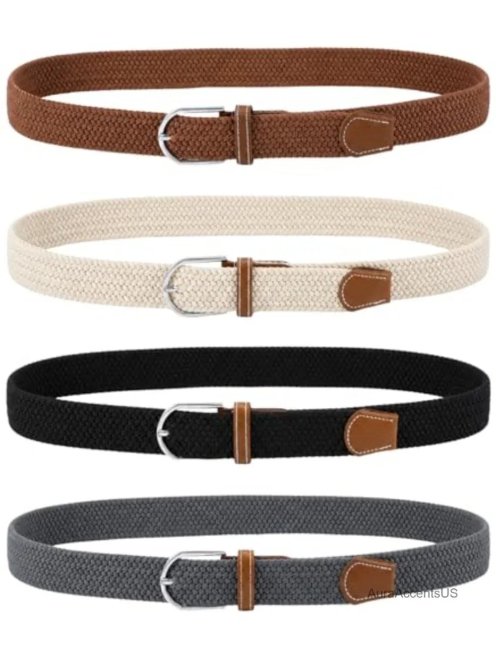 Braided Stretch Belt 4 Pack for Women Men Adjustable Elastic Waist Belts